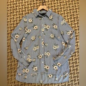 New Look Button Down Shirt - Women’s 6 Blue White - Floral Blouse Office